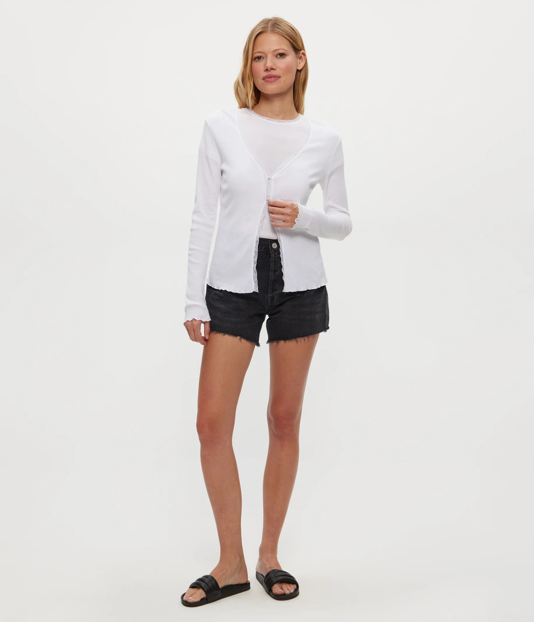 Beatrice Supima Rib Lace V-Neck Cardigan - Image 10