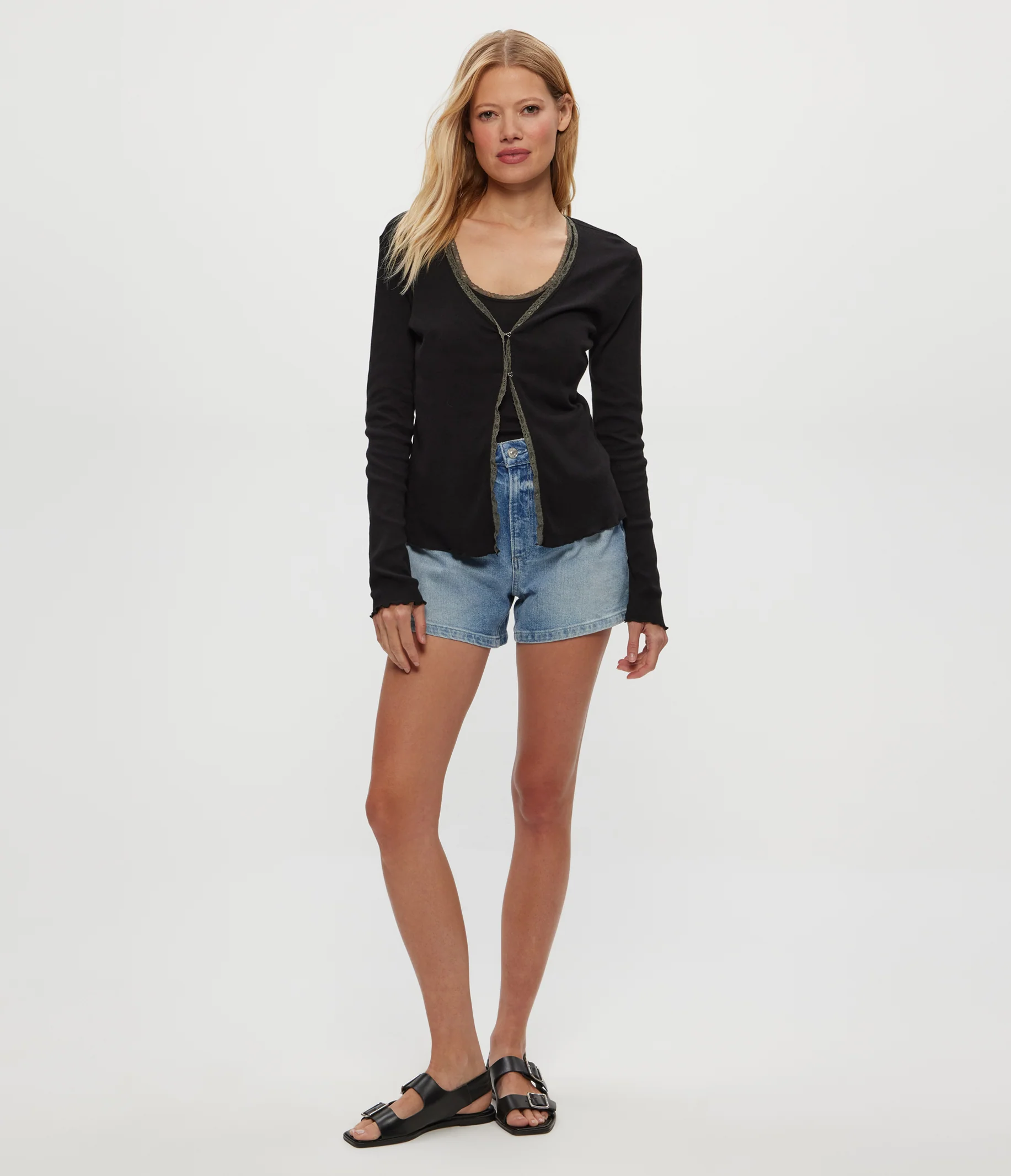 Beatrice Supima Rib Lace V-Neck Cardigan - Image 14