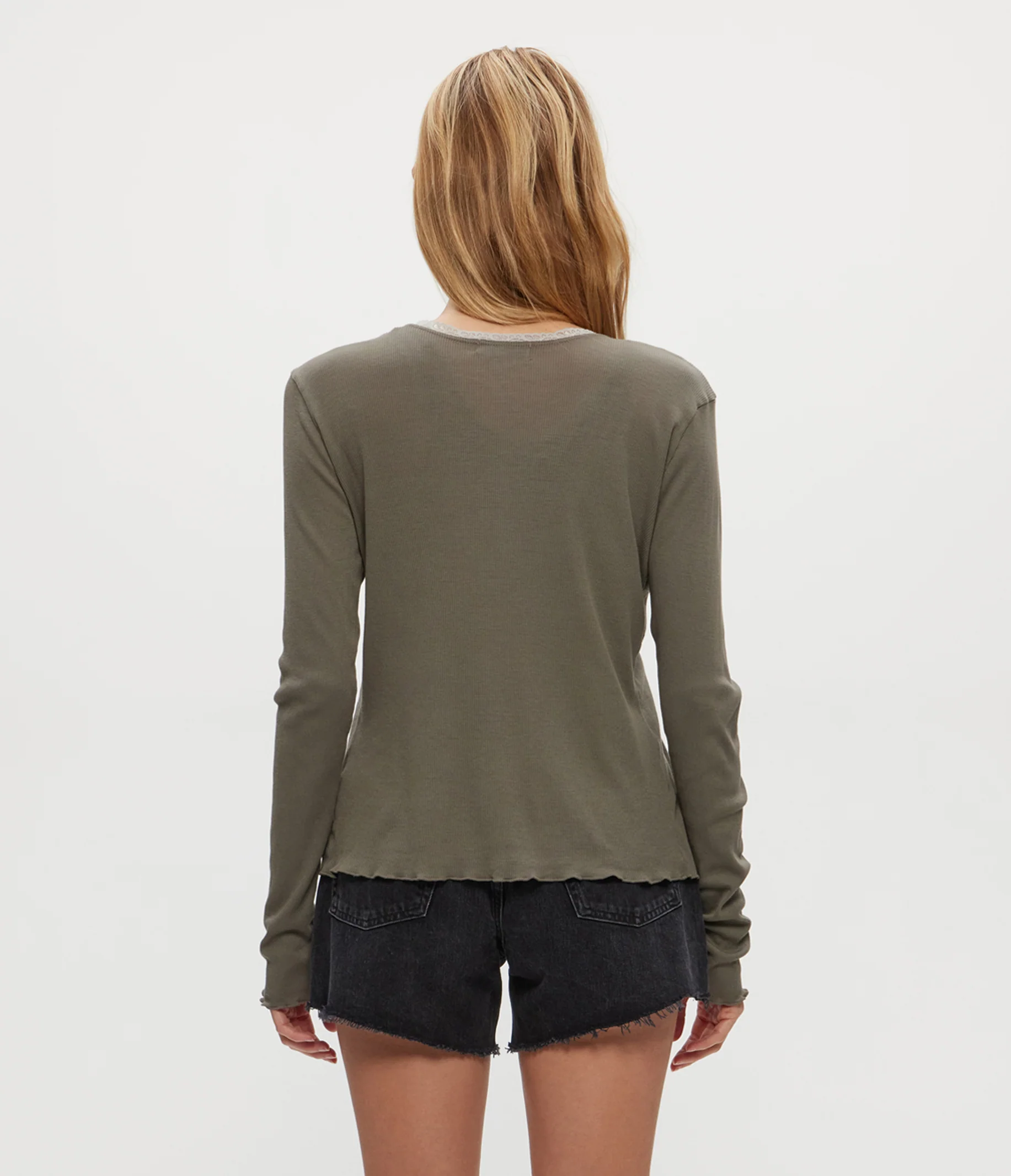 Beatrice Supima Rib Lace V-Neck Cardigan - Image 4