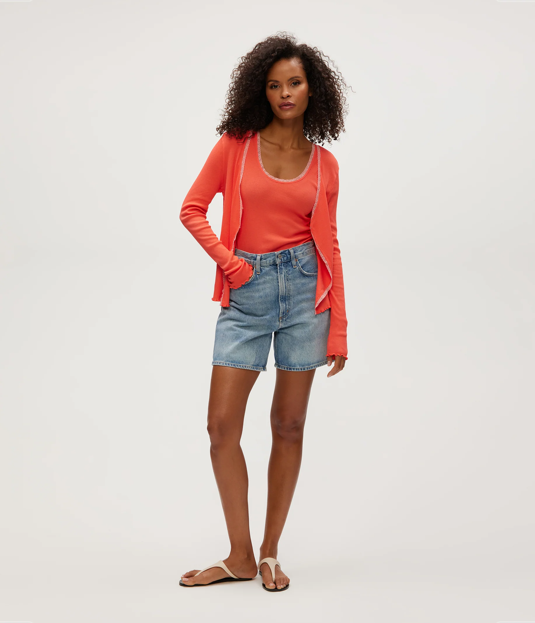 Beatrice Supima Rib Lace V-Neck Cardigan - Image 6