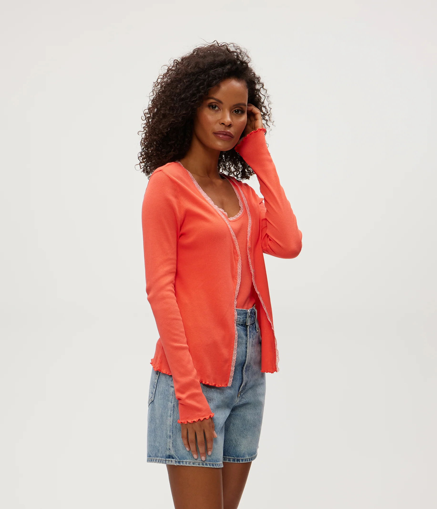 Beatrice Supima Rib Lace V-Neck Cardigan - Image 7