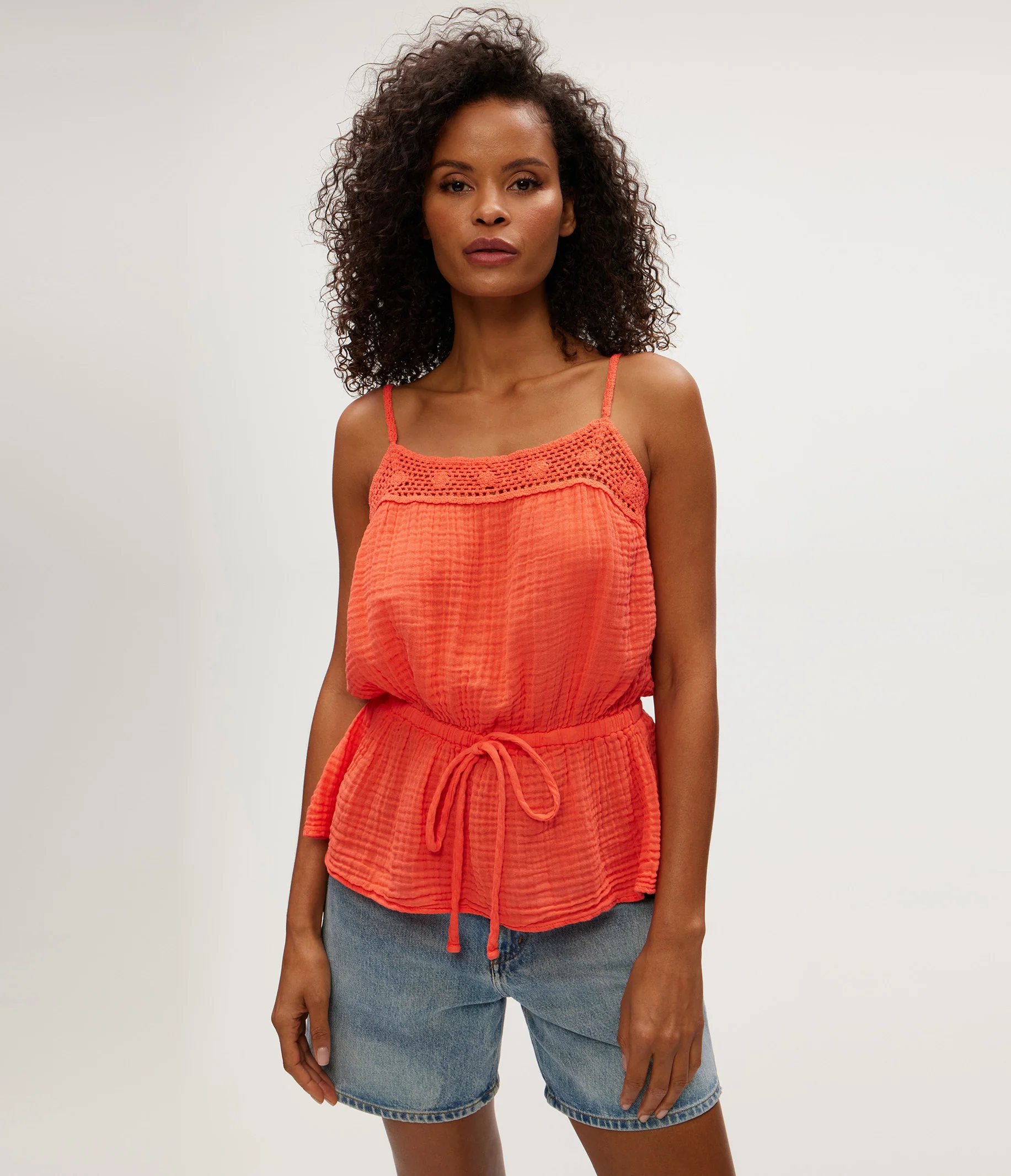 Dahlia Crochet Trim Waist Tie Tank