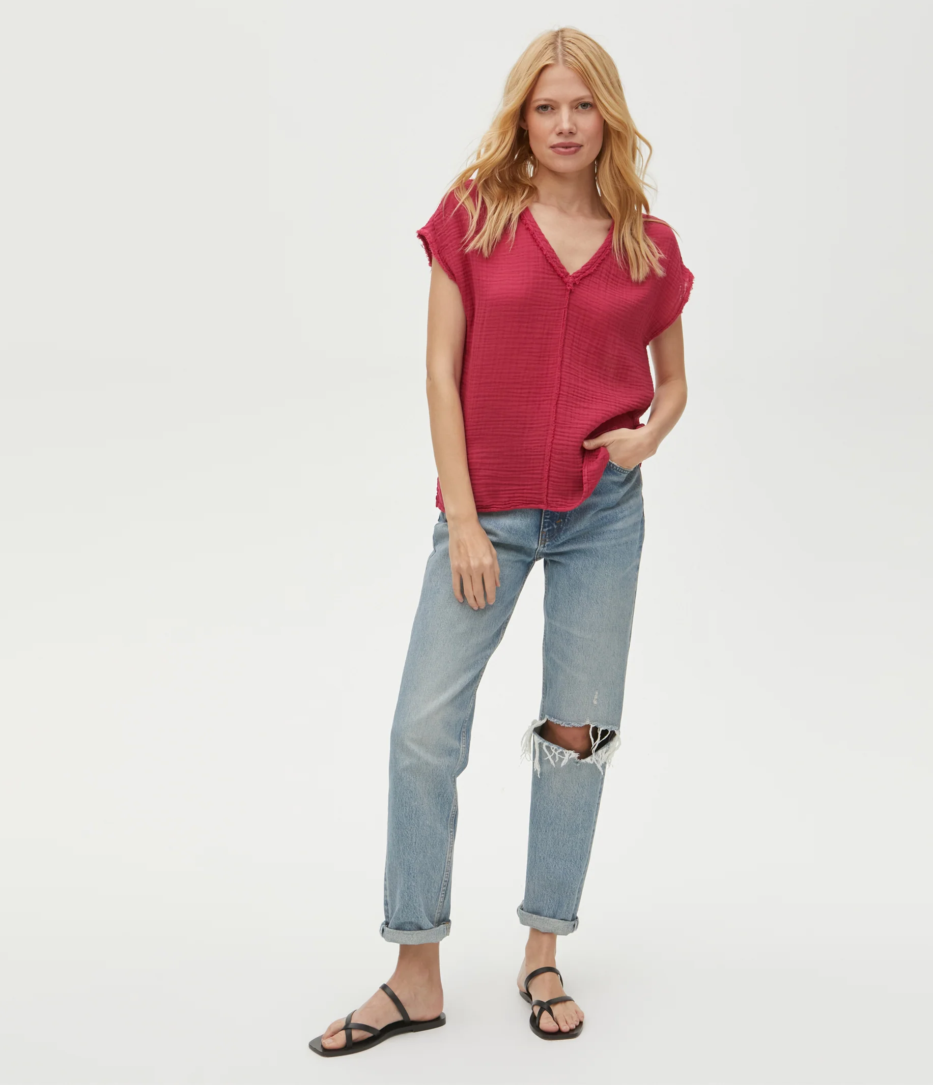 Draya Gauze V-Neck Top - Image 53