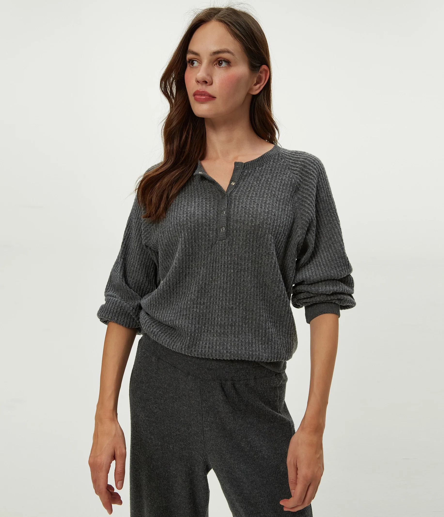 Eira Henley Brushed Waffle Top - Image 13