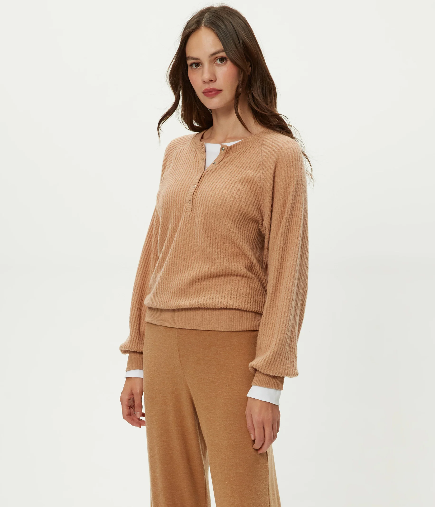 Eira Henley Brushed Waffle Top - Image 3