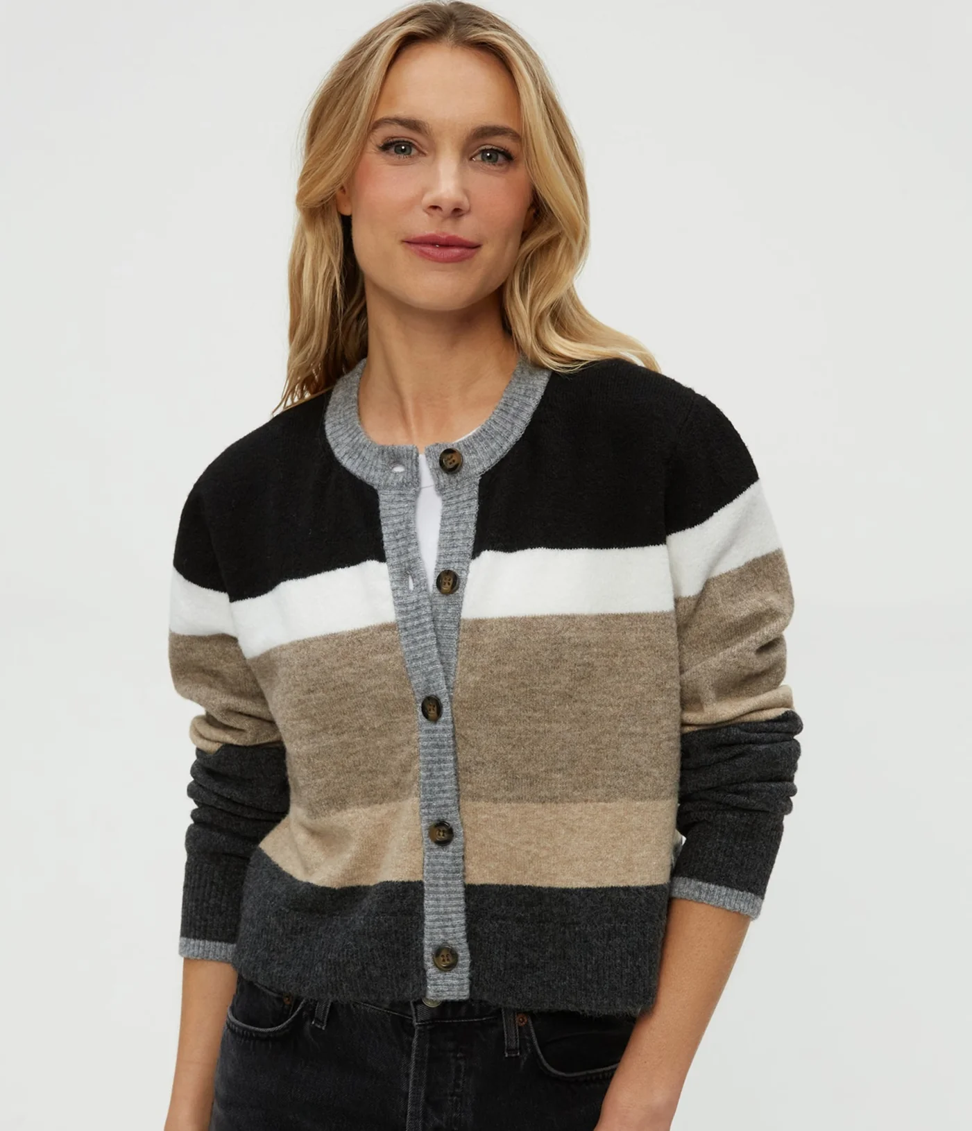 Fiona Stripe Crewneck Cardigan