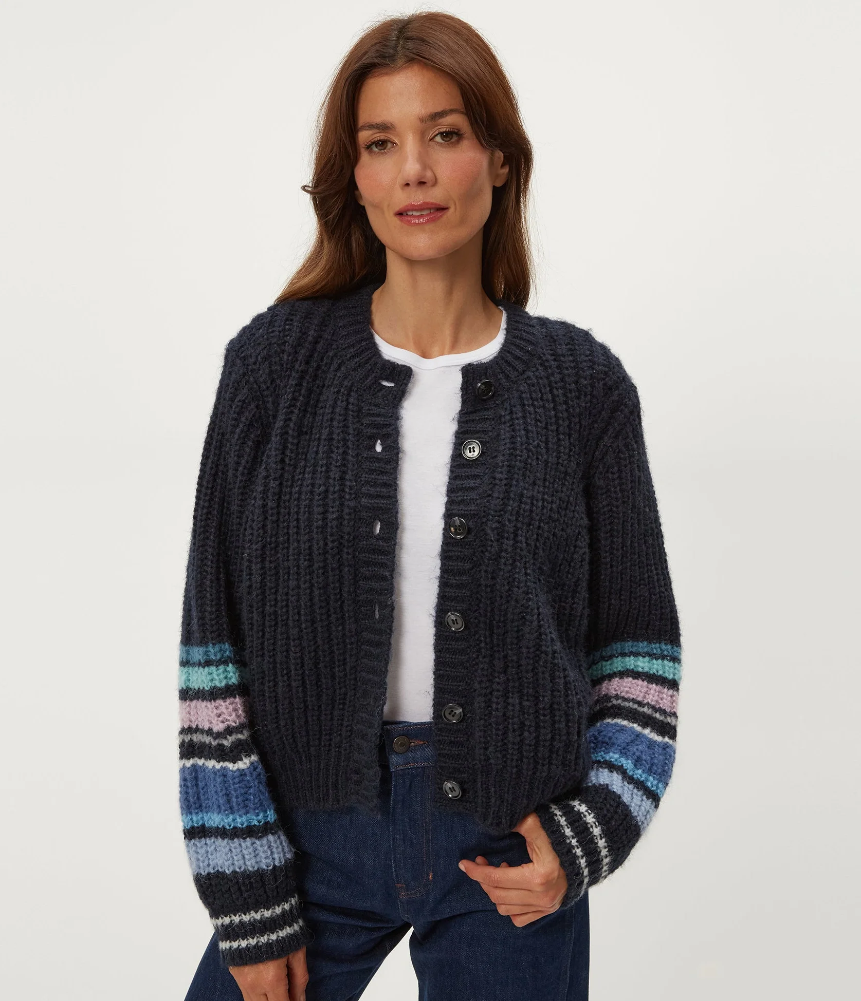 Lumi Striped Crew Cardigan