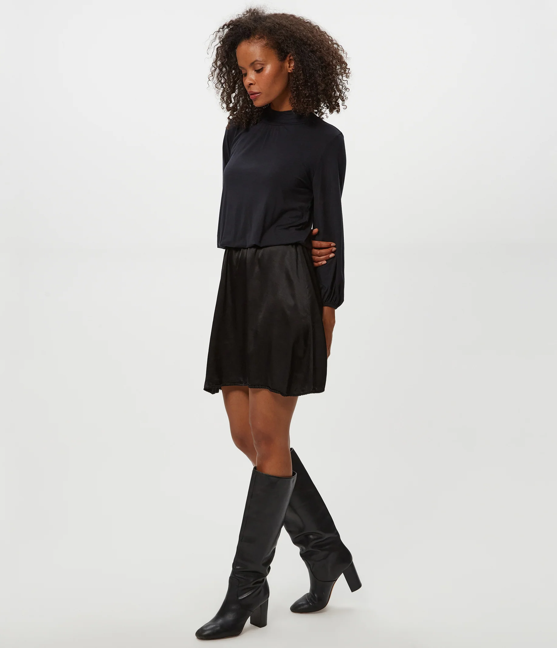 Myla Mixed Fabric Satin Mini Dress - Image 7