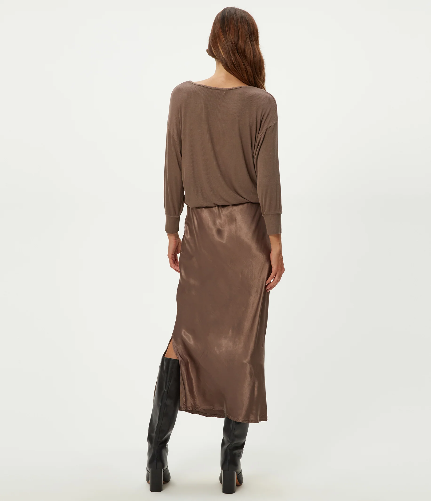 Nadia Mixed Fabric Satin Dress - Image 10