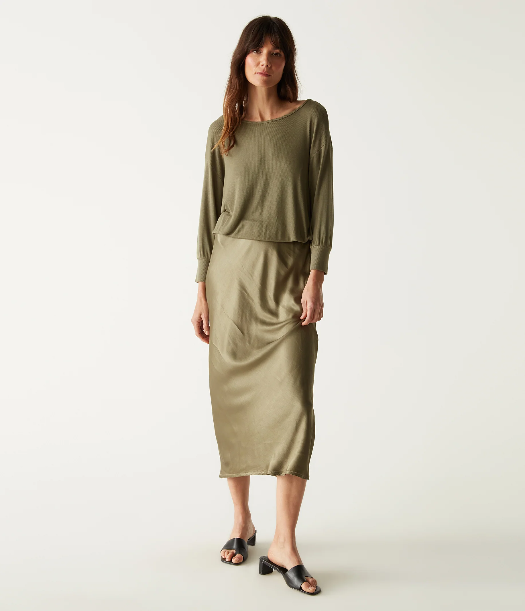 Nadia Mixed Fabric Satin Dress - Image 20