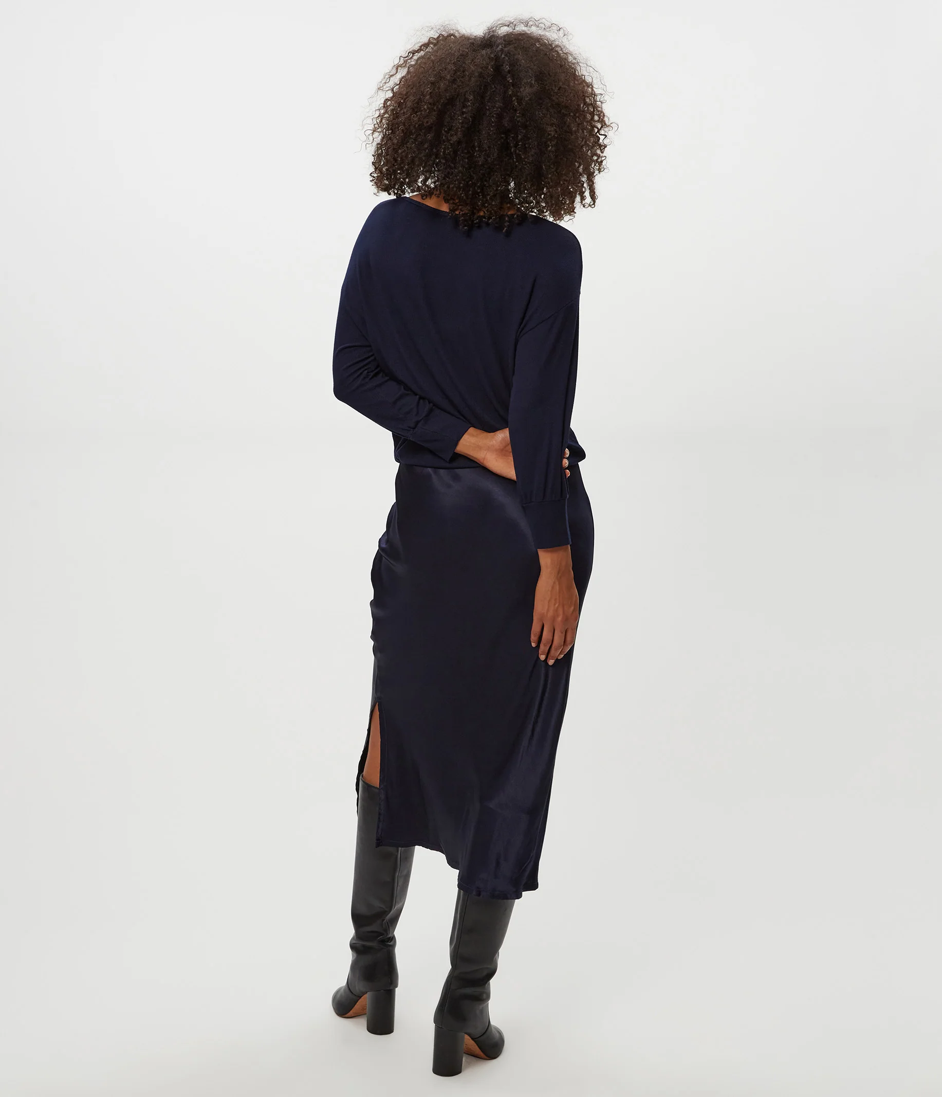 Nadia Mixed Fabric Satin Dress - Image 3