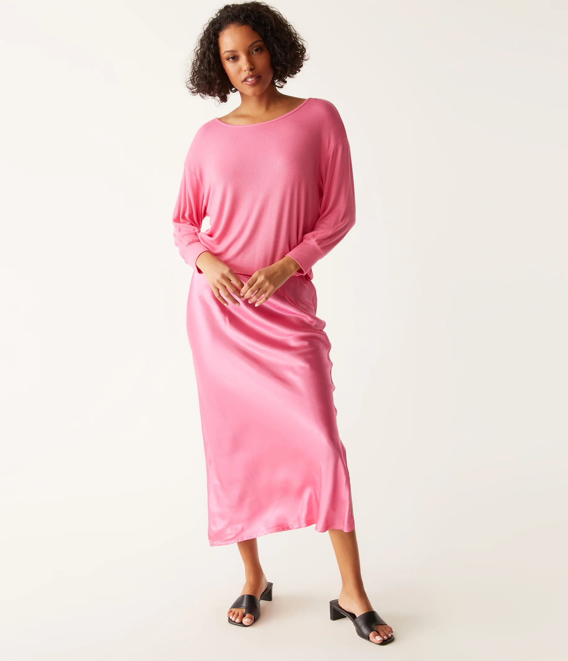 Nadia Mixed Fabric Satin Dress - Image 31