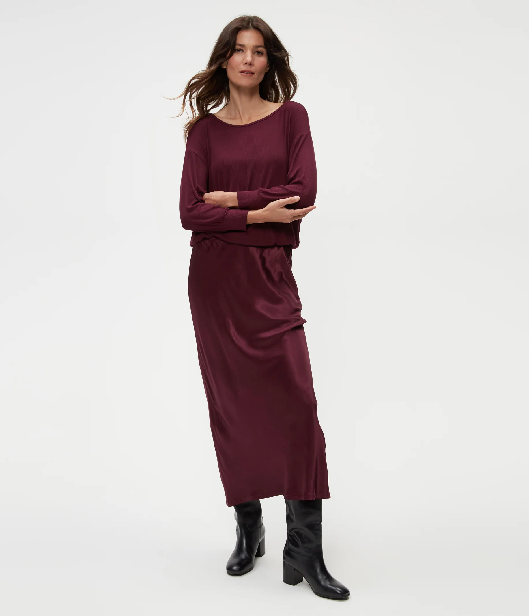 Nadia Mixed Fabric Satin Dress - Image 34