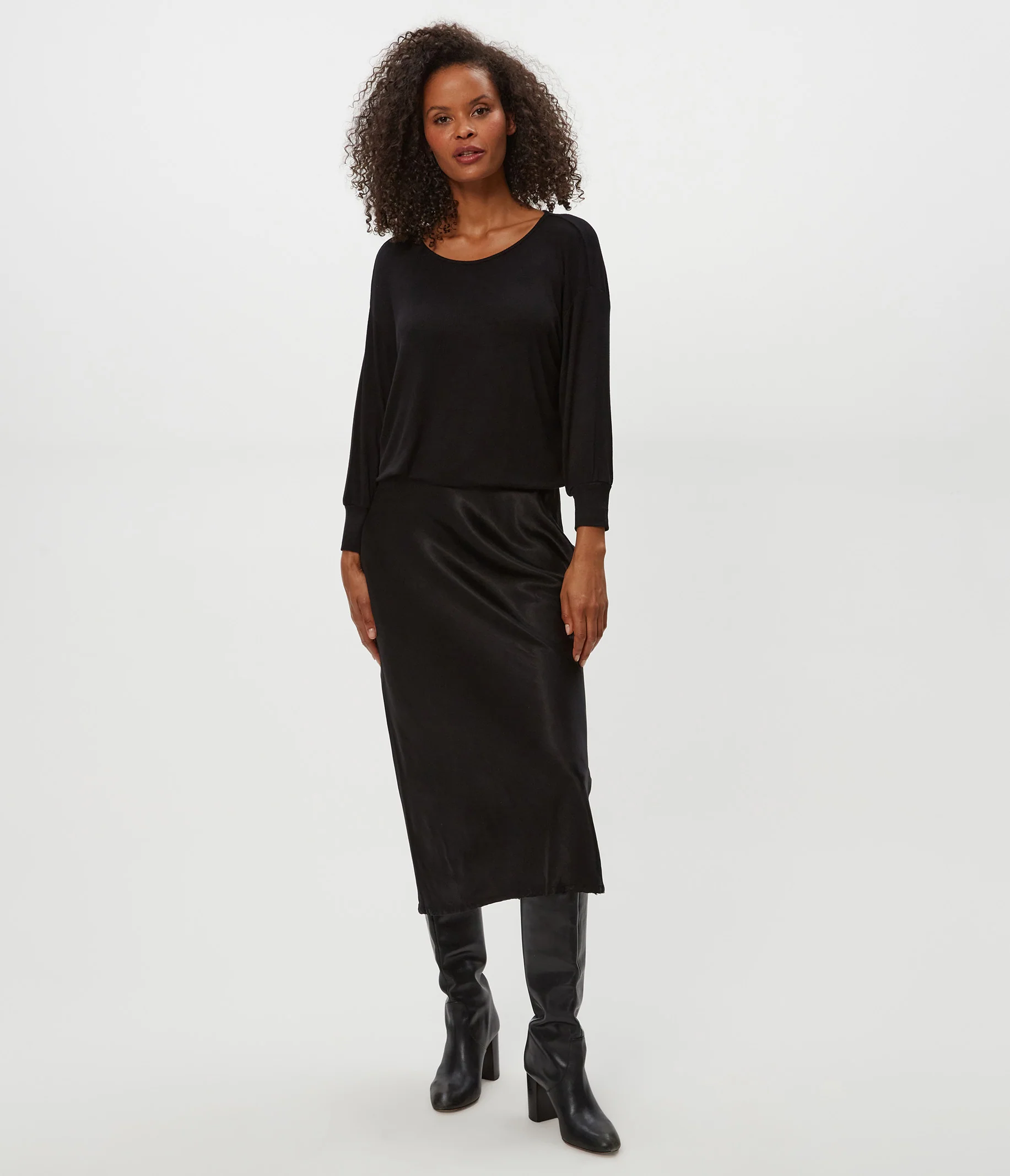 Nadia Mixed Fabric Satin Dress - Image 39