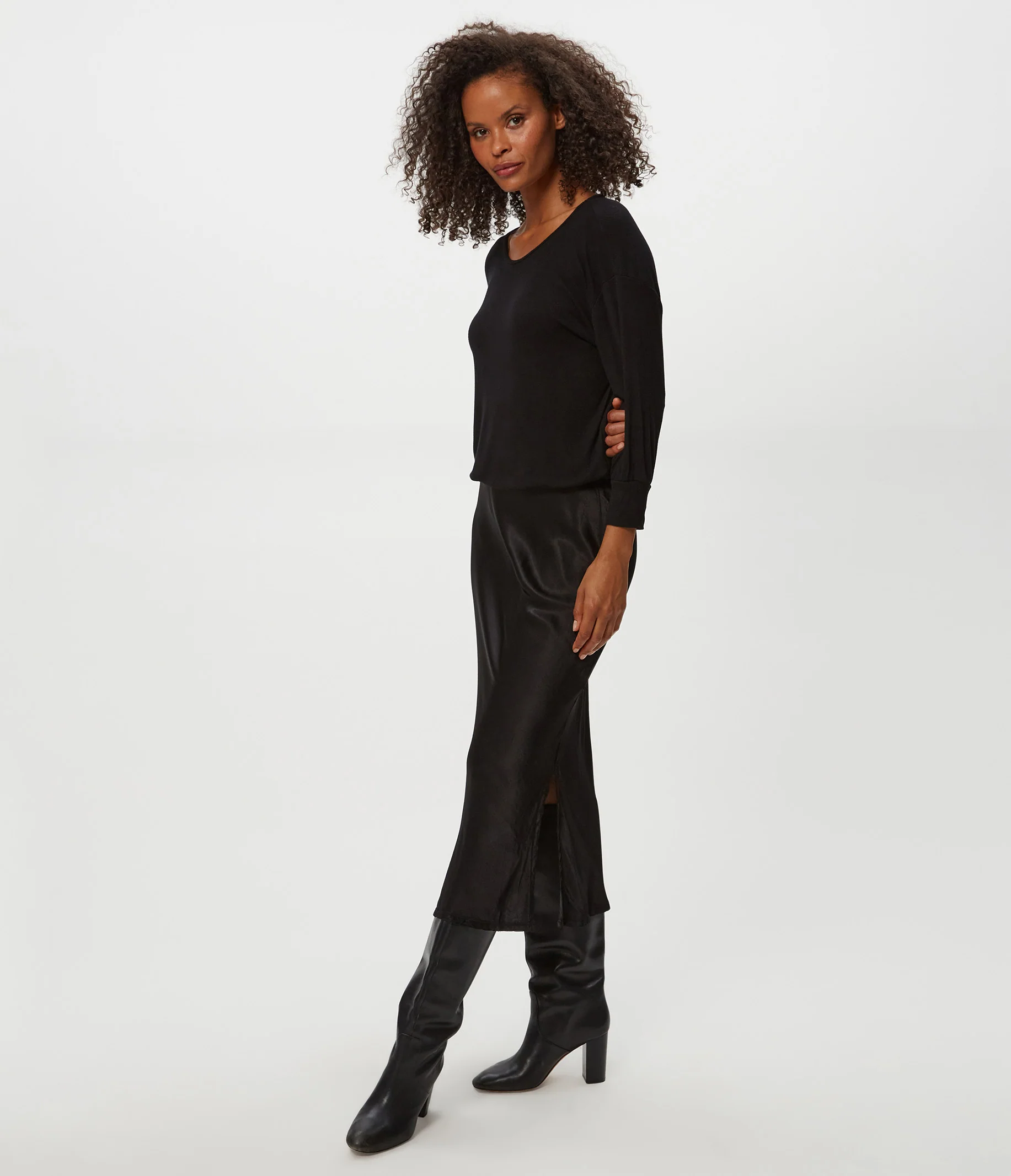 Nadia Mixed Fabric Satin Dress - Image 40