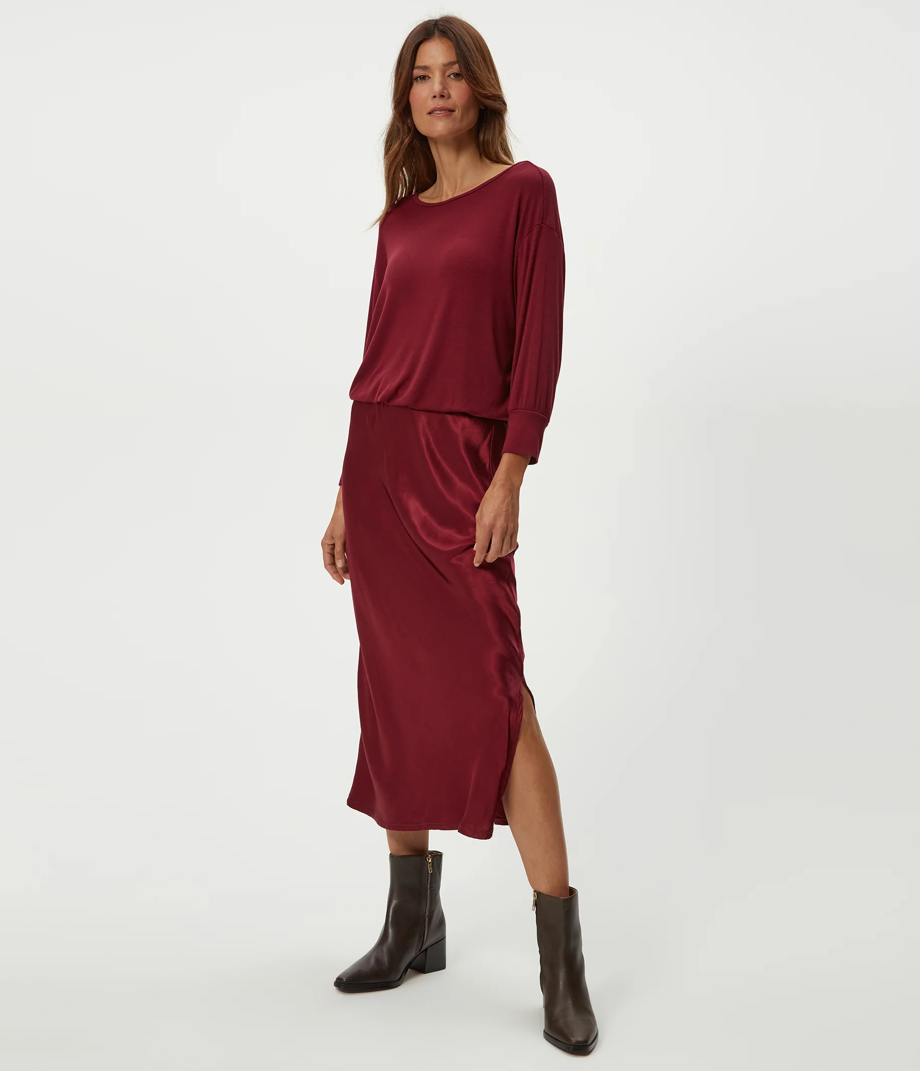 Nadia Mixed Fabric Satin Dress - Image 43