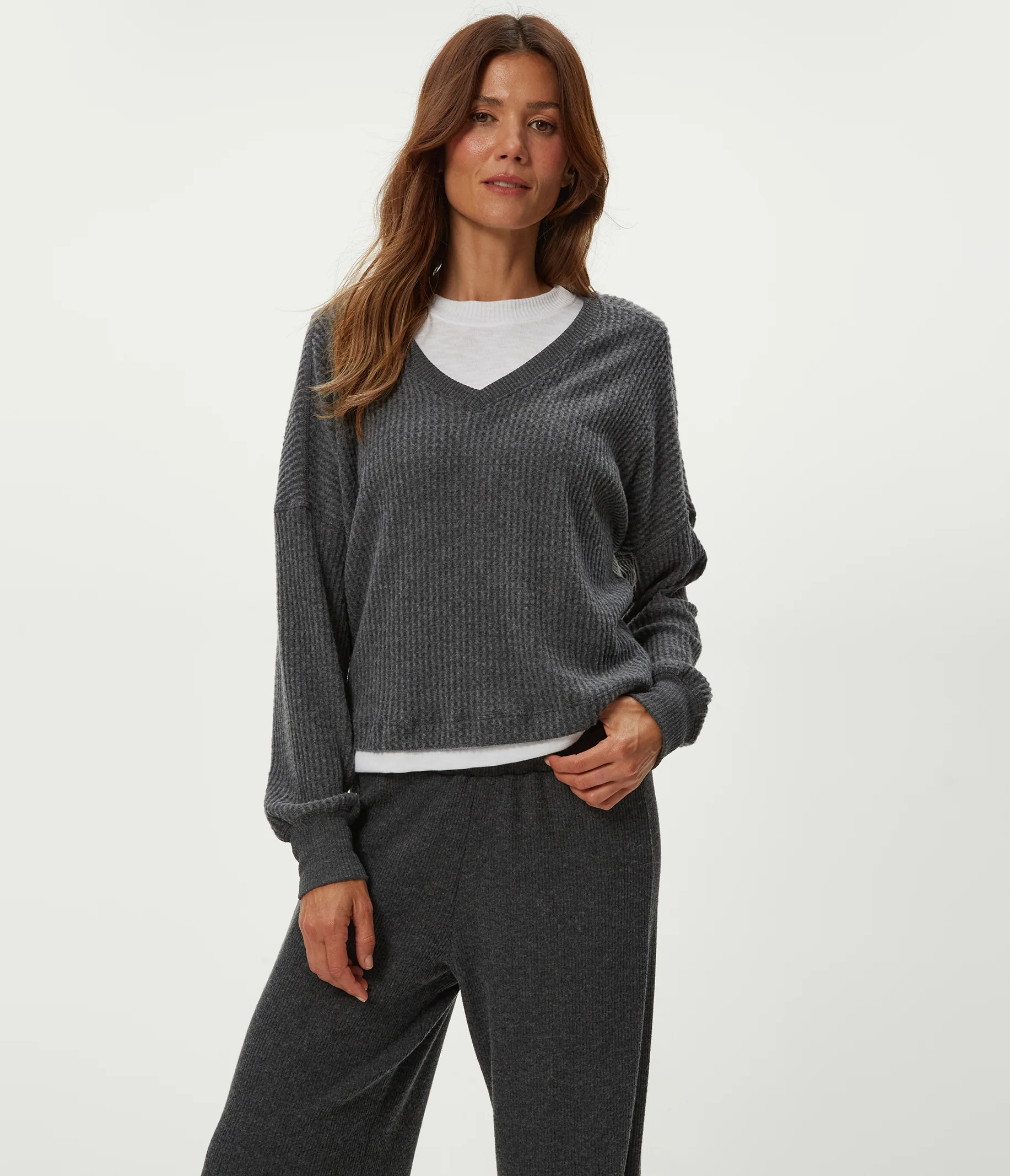 Salma V-Neck Brushed Waffle Top