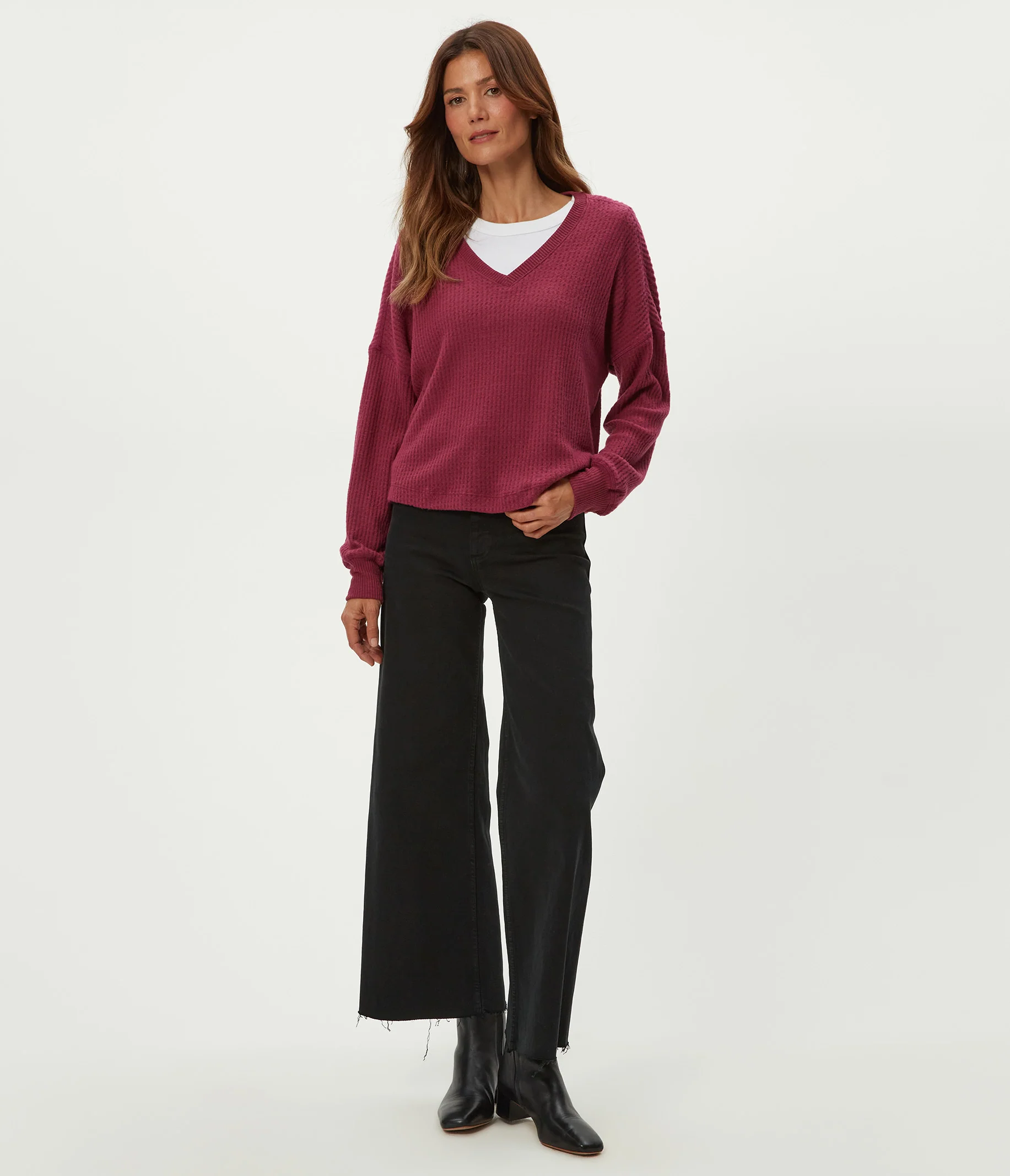 Salma V-Neck Brushed Waffle Top - Image 10