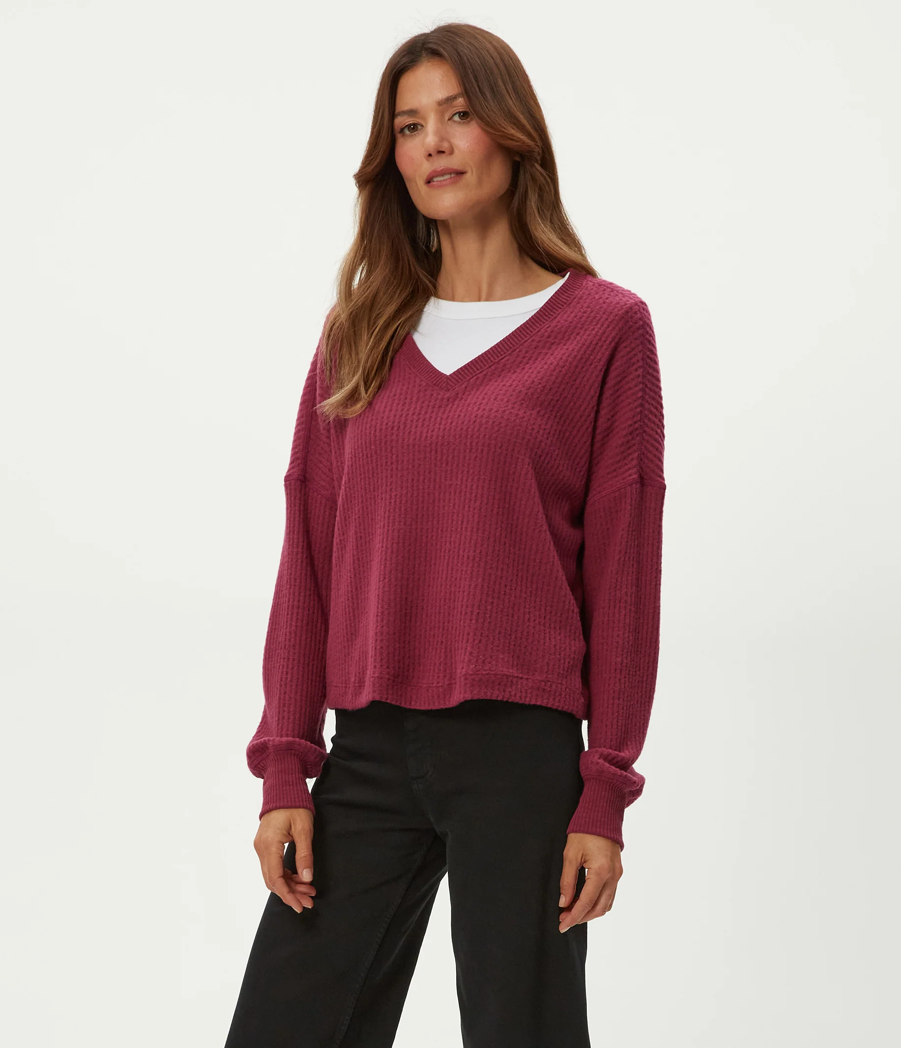 Salma V-Neck Brushed Waffle Top - Image 11