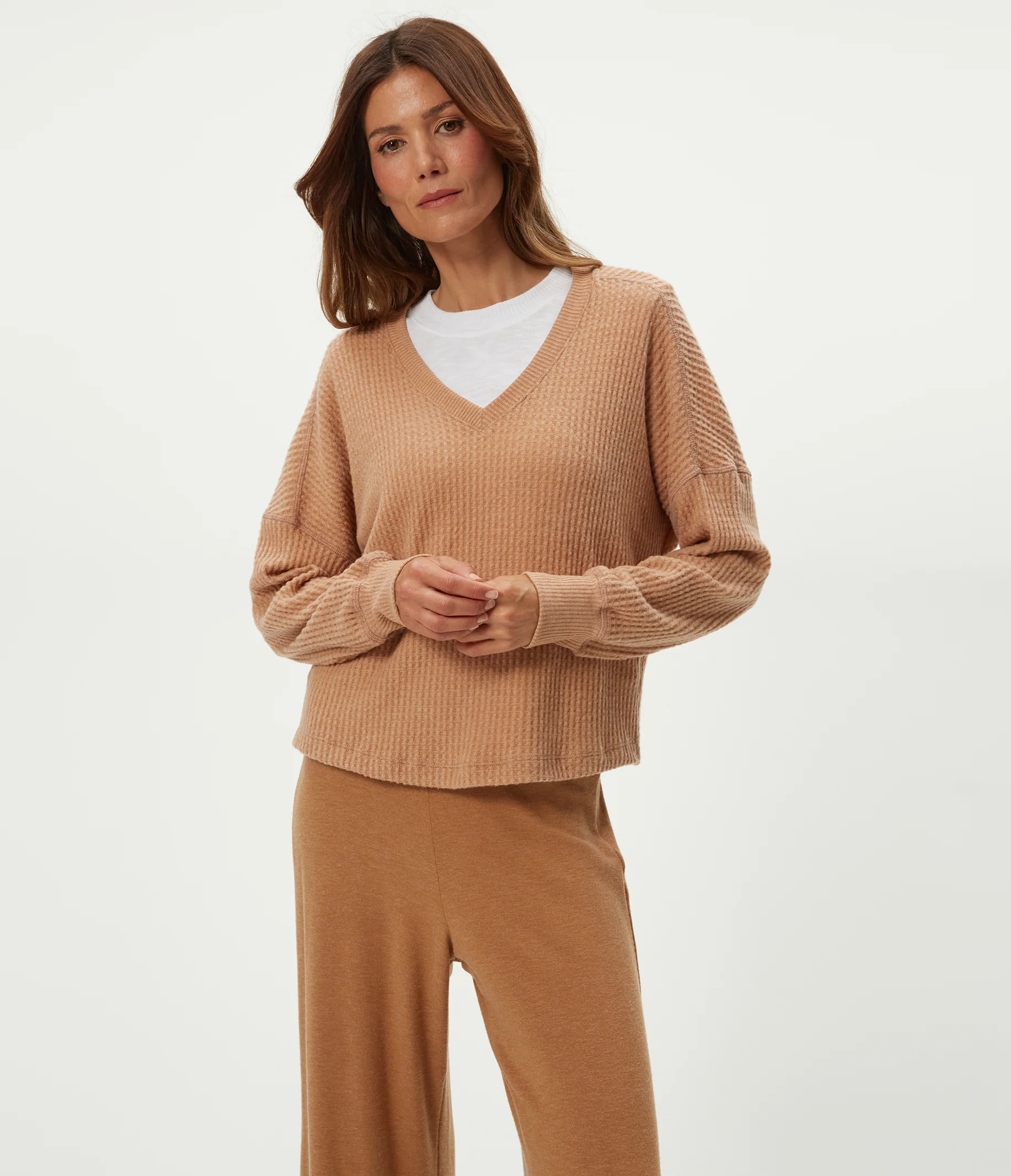 Salma V-Neck Brushed Waffle Top - Image 13