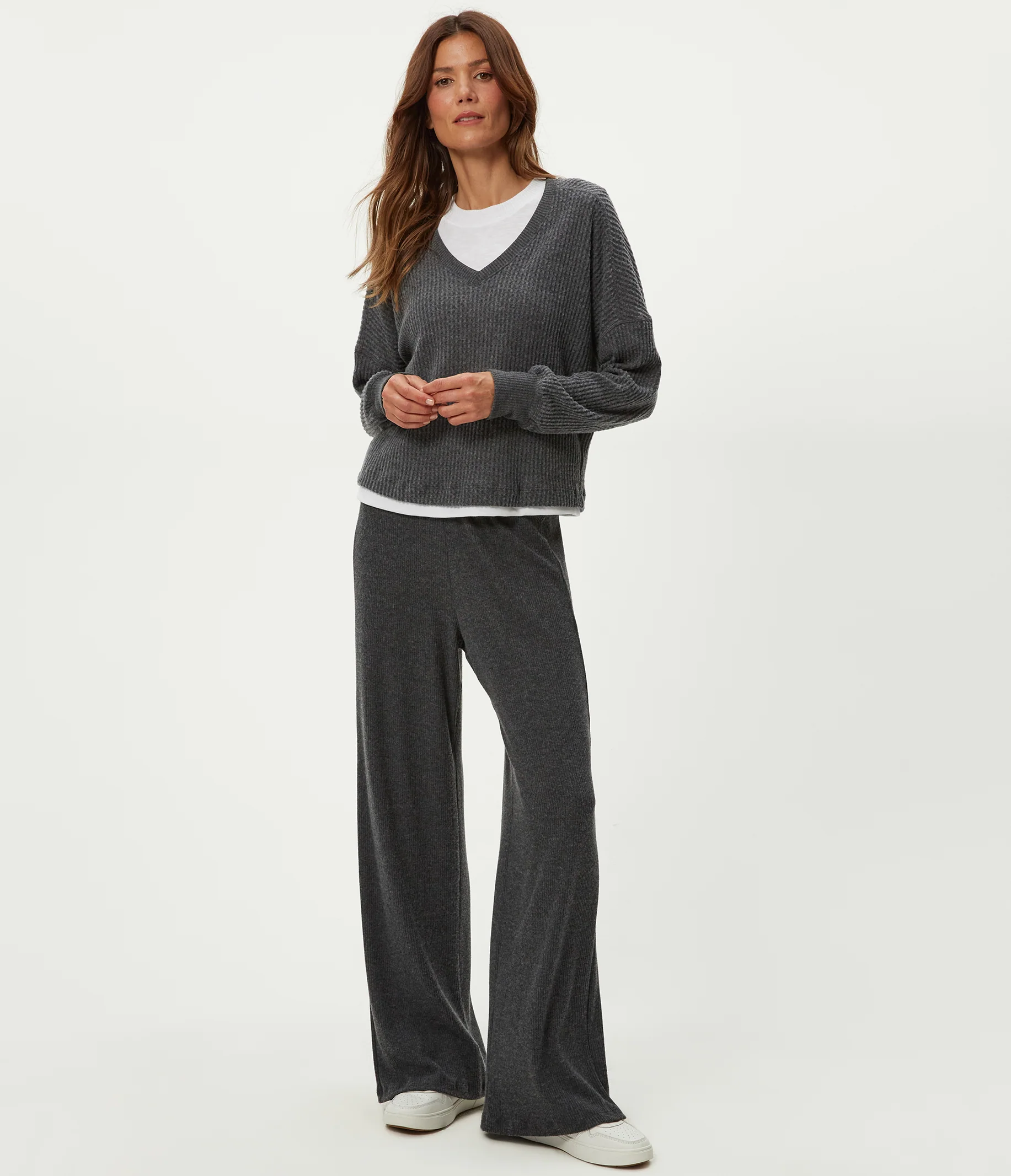 Salma V-Neck Brushed Waffle Top - Image 2