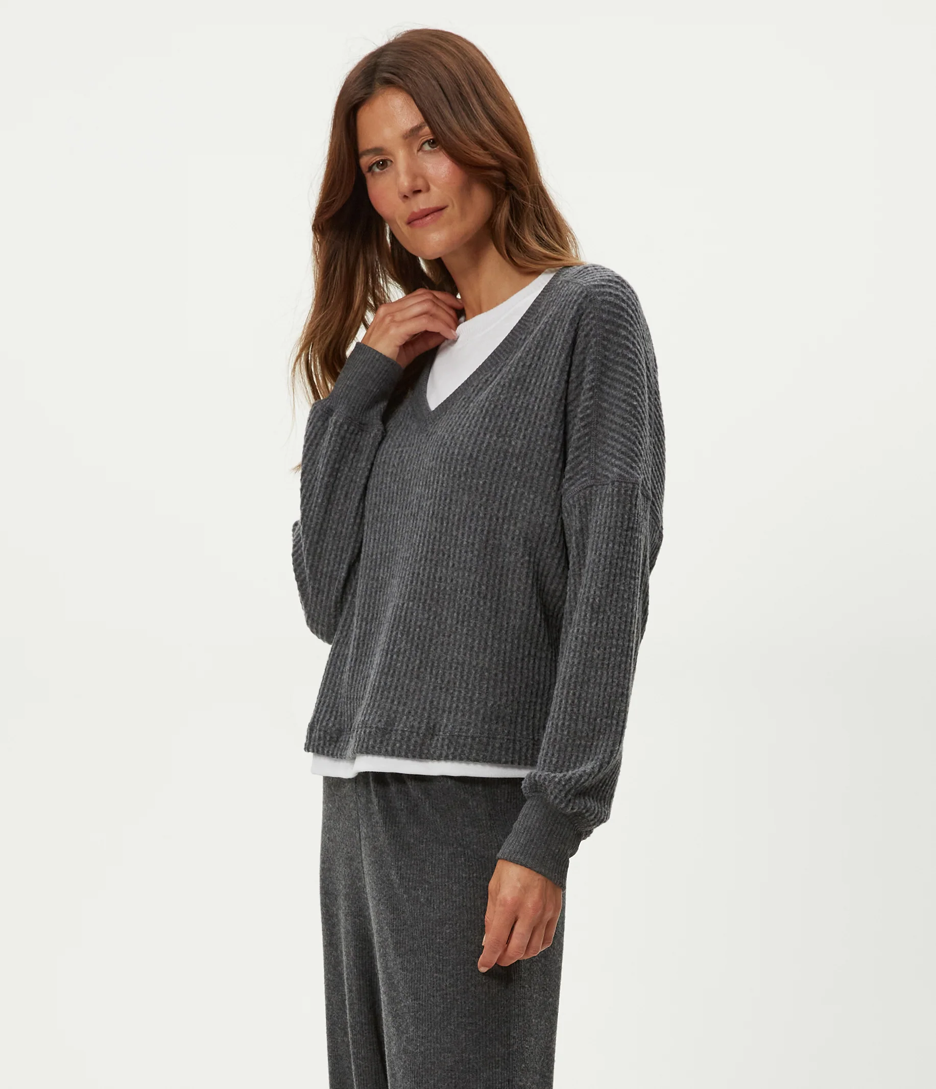 Salma V-Neck Brushed Waffle Top - Image 3