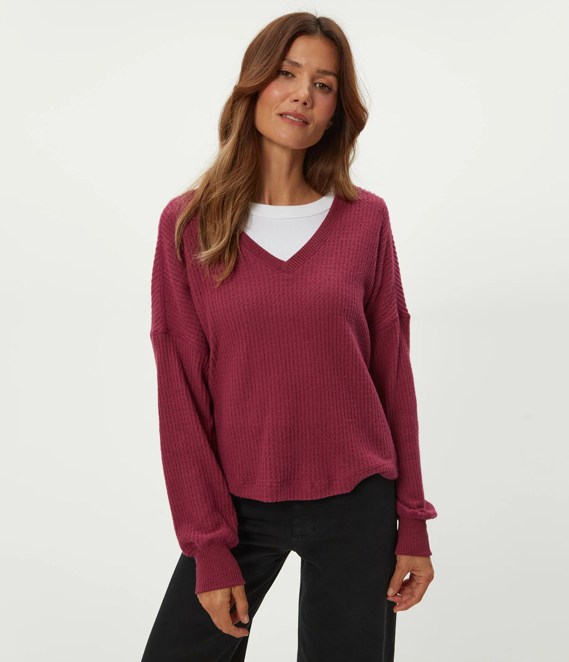 Salma V-Neck Brushed Waffle Top - Image 9