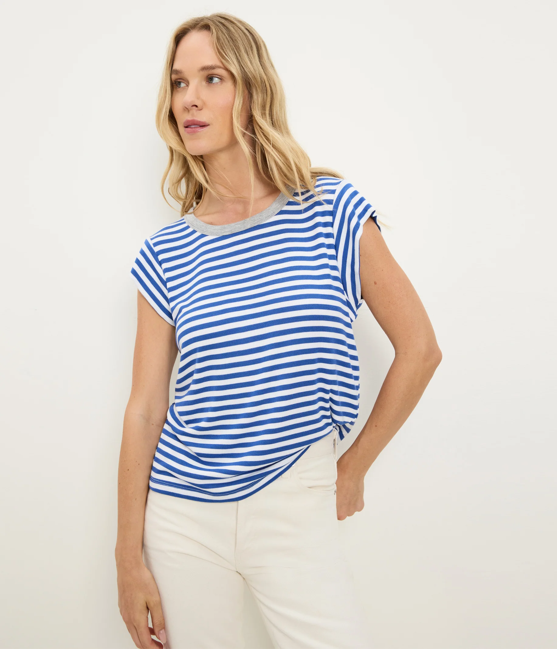 Tanya Striped Power Shoulder Tee - Image 8